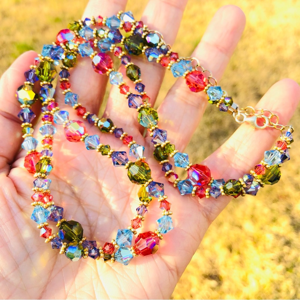 Kazla Digo swarovski crystal beads Necklace 2 Layers 16” Choker Multicolored